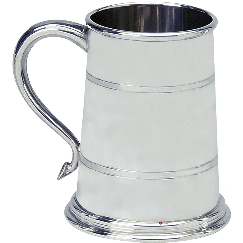 Pewter Tankard Classic Shape Wide Base Polished Finish 1pt Engravable