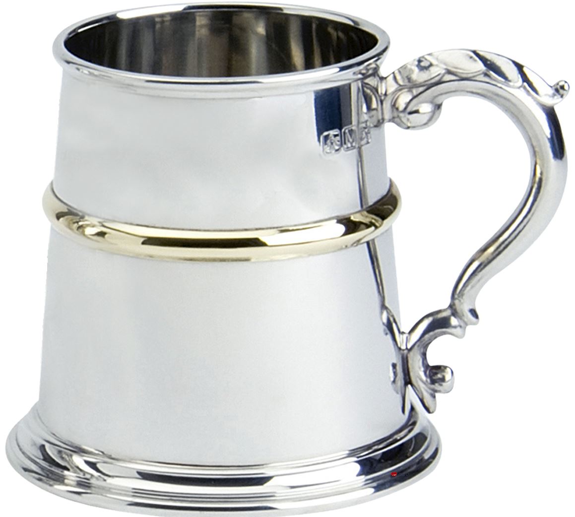 Pewter Tankard Traditional English Shape Brass Band Wide Base 1pt Engravable