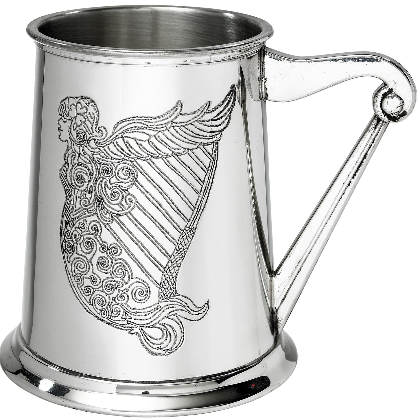 1 Pint Pewter Tankard Irish Harp Design and Harp Handle Perfect for Engraving