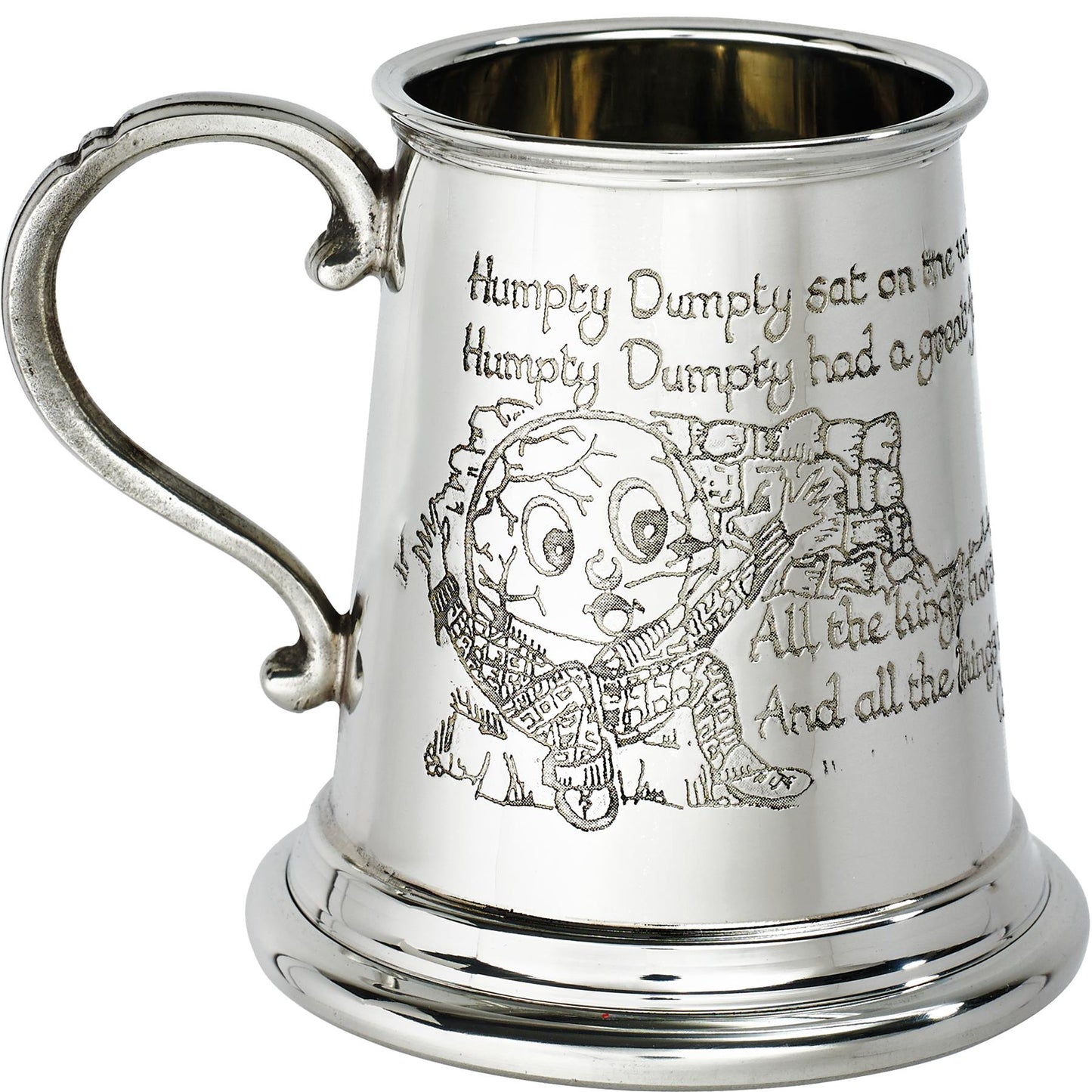 Quarter Pint Mug Humpty Dumpty Christening Gift Pewter Tankard Scroll Handle