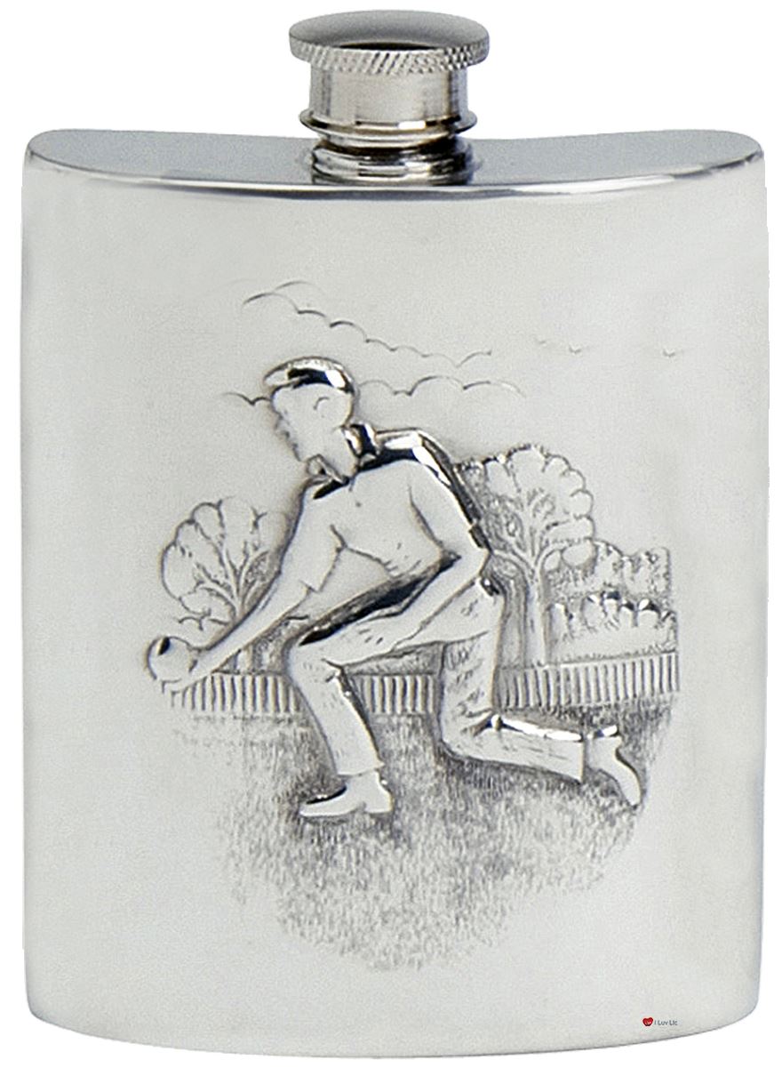 Kings Bowling Hip Flask 4oz Kidney Shape Pewter Ideal Gift Engravable on Back