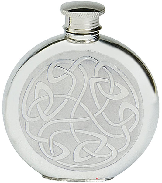 Hip Flask Round Celtic Scroll Panel Design 6oz Screw Top Engravable Ideal Gift