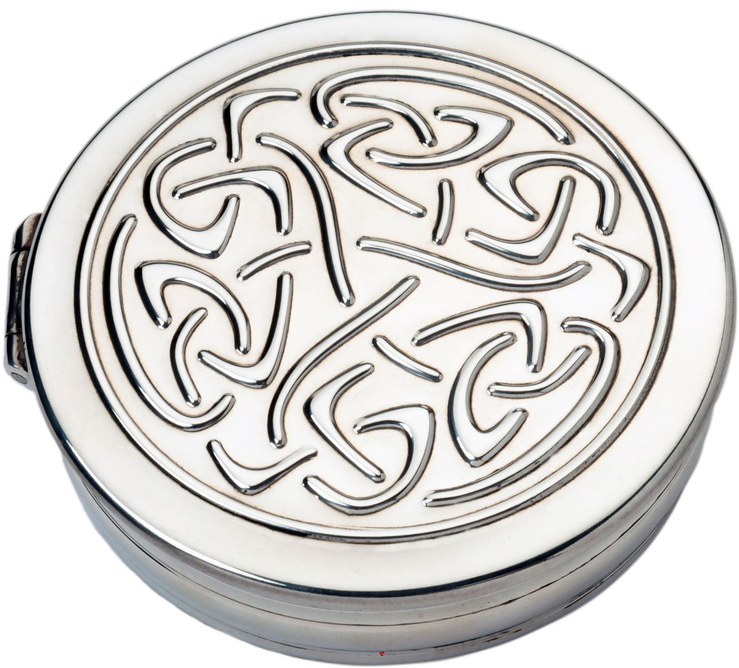 Trinket Pewter Boxes Round Hinged with Celtic Scroll Design Insert on Lid 90mm 50mm