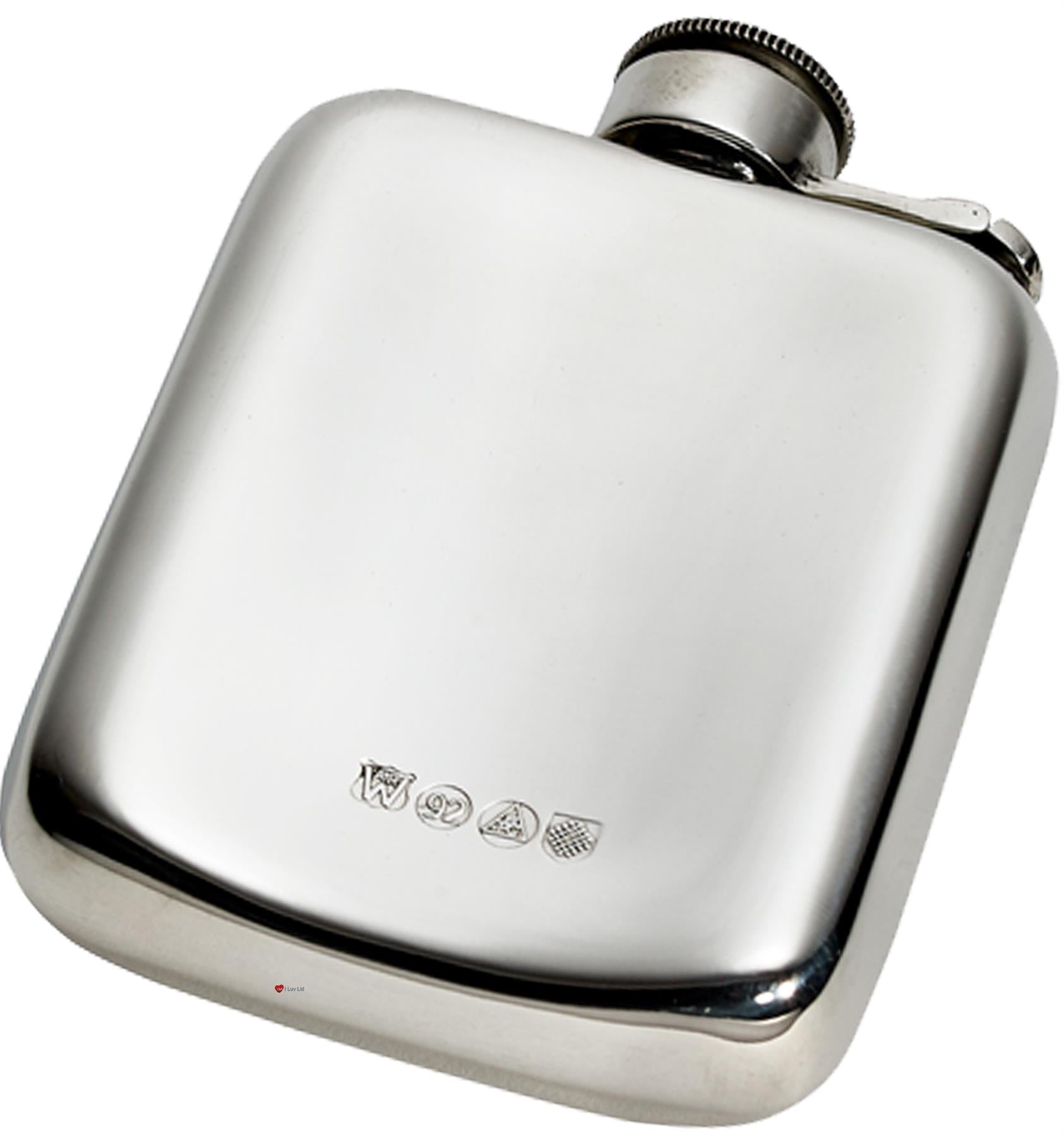 4 oz Flask Pewter Rounded with Polished Captive Top Bright Perfect for Engraving