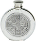 Pewter Round Flask Celtic Cross Embossed Insert Disc Screw Top Engravable 6oz