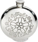 Round 6oz Pewter Hip Flask with Detailed Yorkshire Rose Pattern Polished Screw