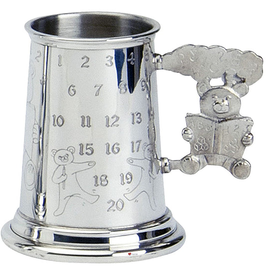 Children's Tankard Christening Gift Alphabet and Numbers Teddy Bear Handle