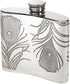 4oz Pewter Kidney Flask Embossed Design Peacock Feathers Polished Screw Top