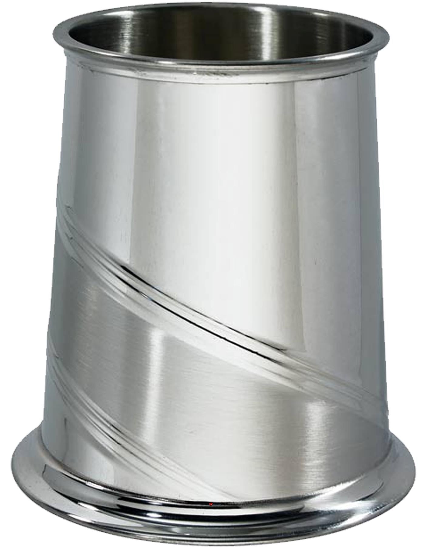 Pewter Tankard 1 Pint Lined Diagonal Satin Swan Handle Perfect for Engraving