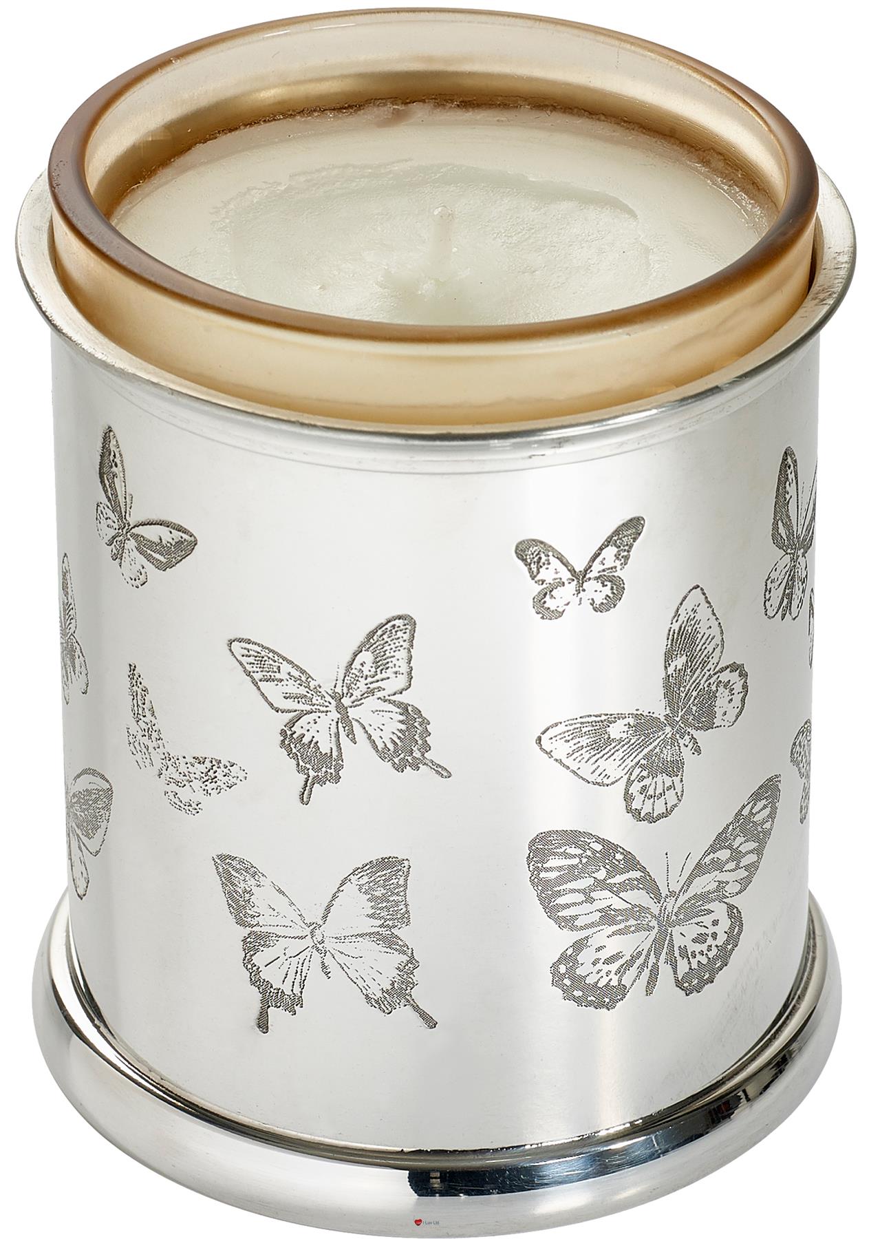 Butterfly Design Pewter Candle Holder Comes with Candle Perfect for Engraving