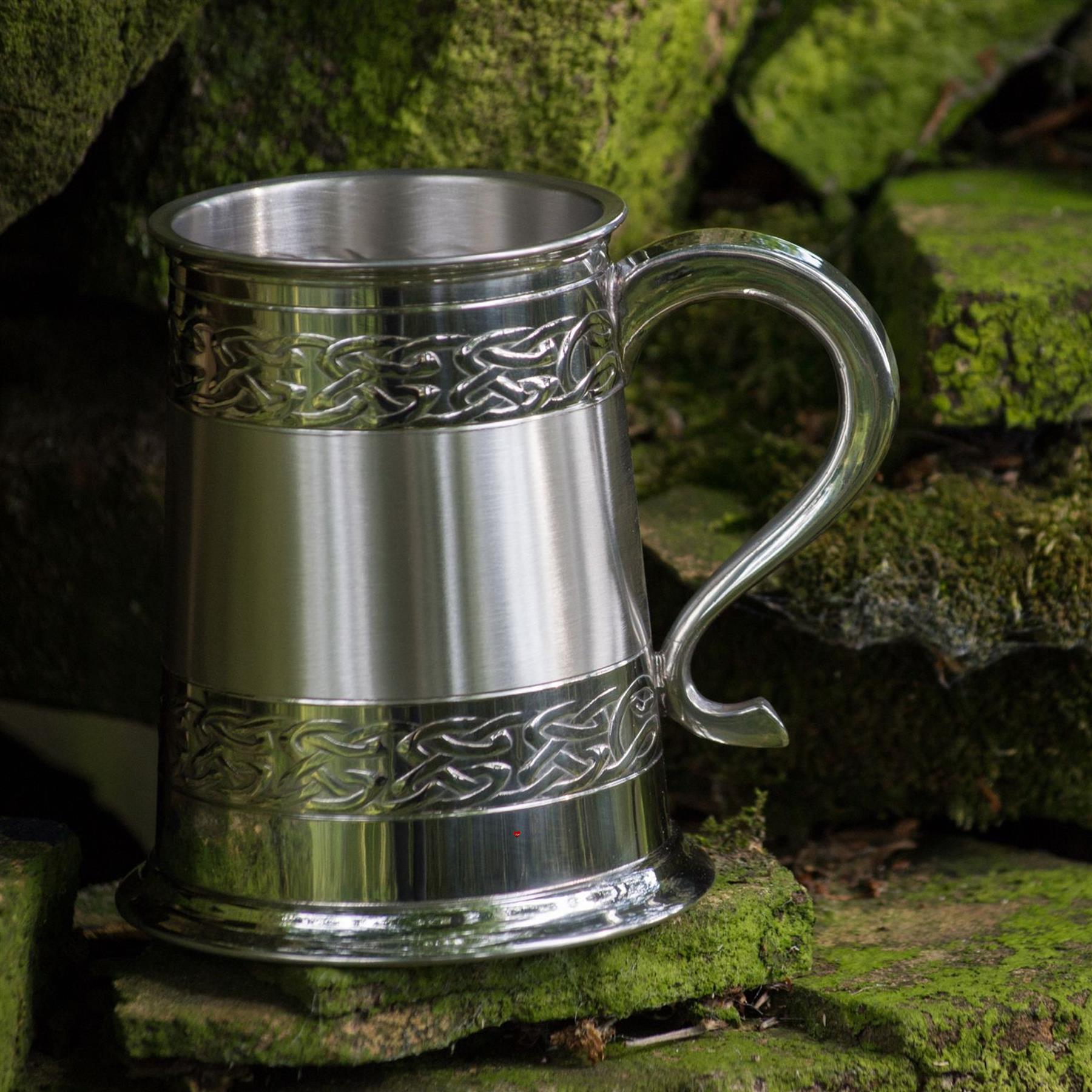 1 Pint Pewter Tankard With Satin Band and Celtic Band Design