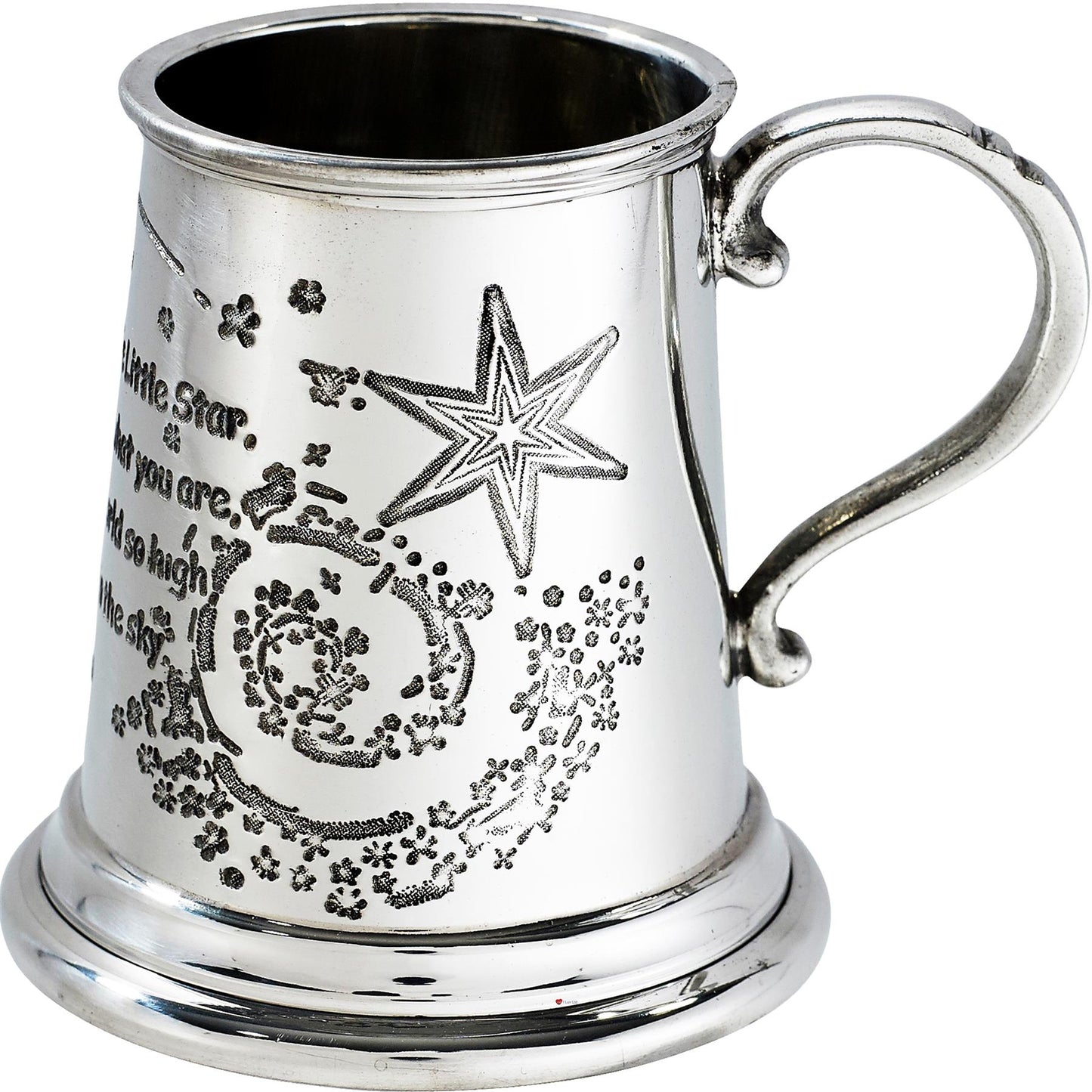 Quarter Pint Twinkle Little Star Christening Gift Pewter Tankard Scroll Handle