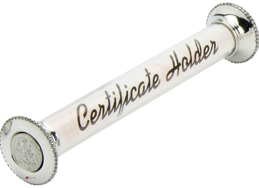 Pewter Ends Certificate Holder Birth, Marriage, Graduation Glass Tube