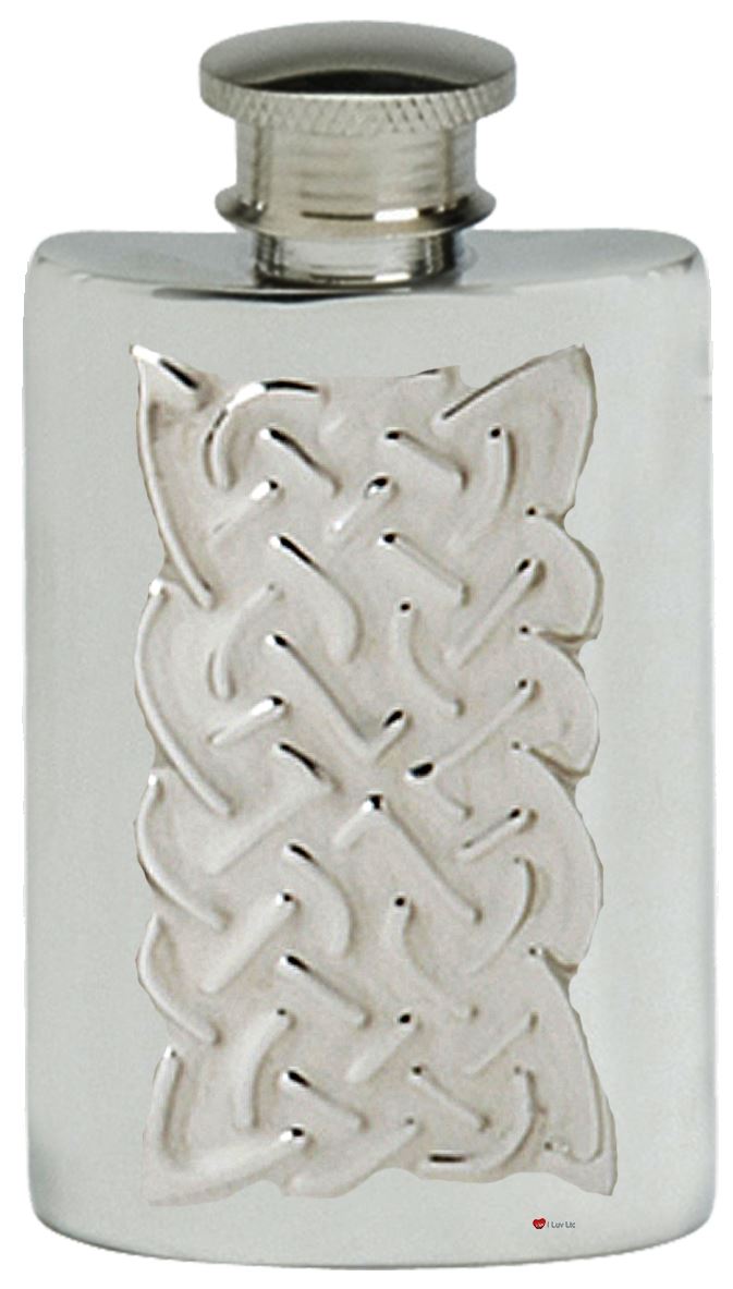 Celtic Ropework Hip Flask 2oz Pewter Kidney Screw Top Engravable