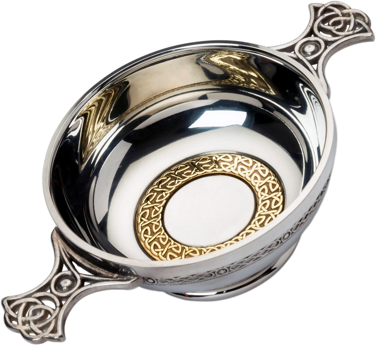 3" 4" Quaich Celtic Handle and Brass Ring Insert High Quality Pewter