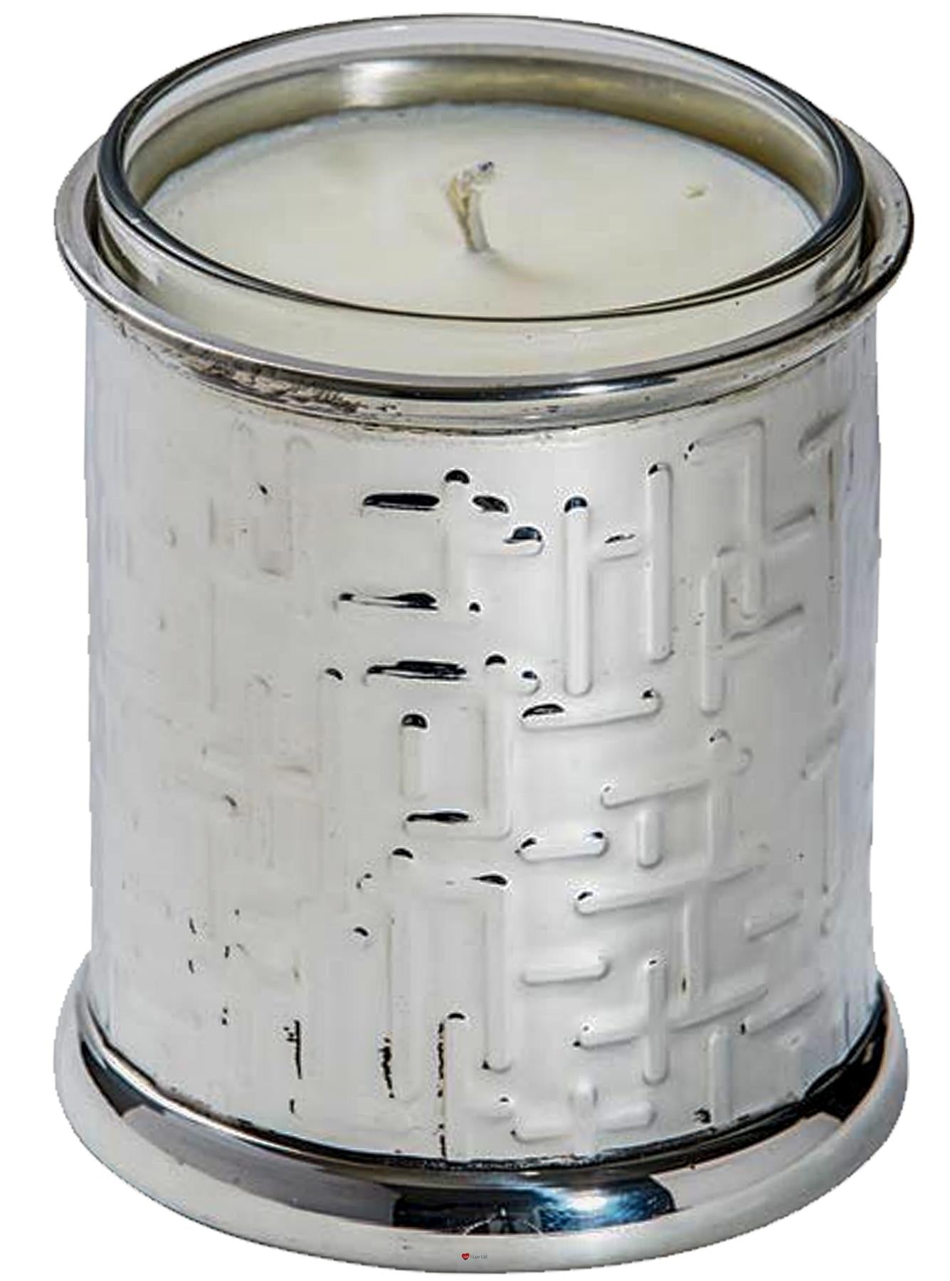 Candle Votive Holder Embossed with Metropolitan Design Pewter Comes with Candle