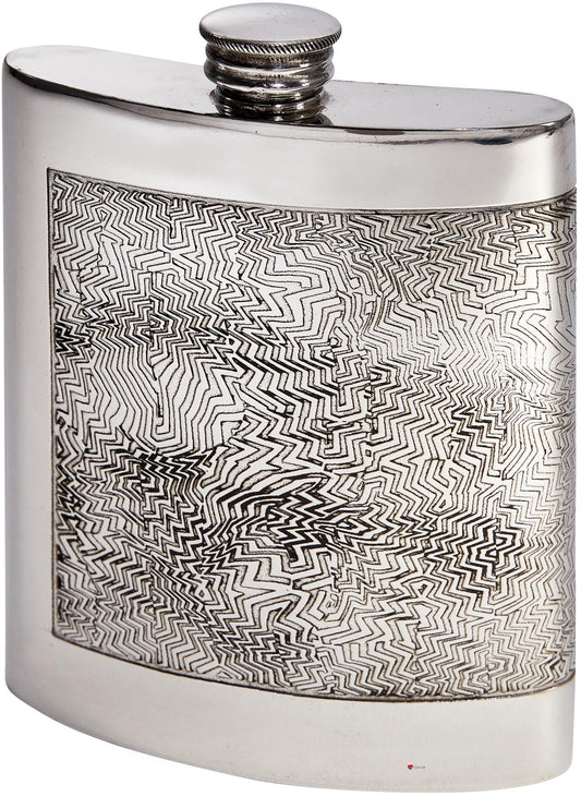 6oz Pewter Hip Flask Embossed with Red Room Polished Screw Perfect for Engraving