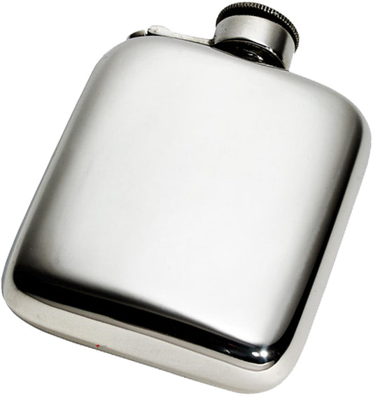 4 oz Flask Pewter Rounded with Polished Captive Top Bright Perfect for Engraving