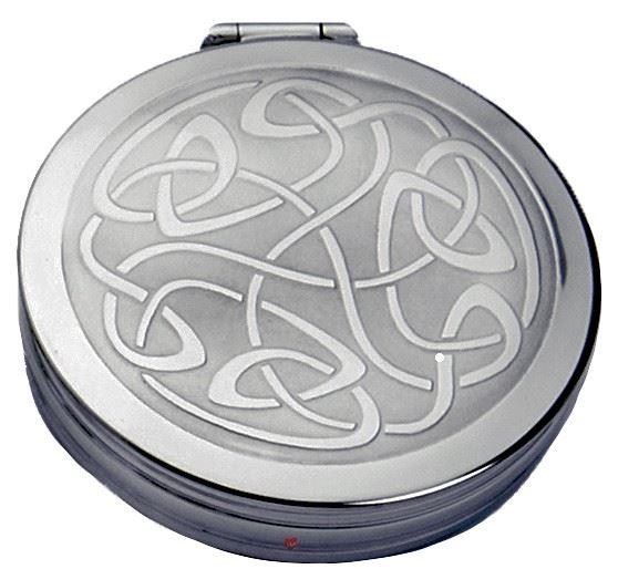 Trinket Pewter Boxes Round Hinged with Celtic Scroll Design Insert on Lid 90mm 50mm