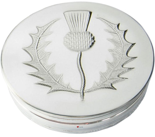 Embossed with Scottish Thistle on Lid 90mm Large Pewter Trinket Box