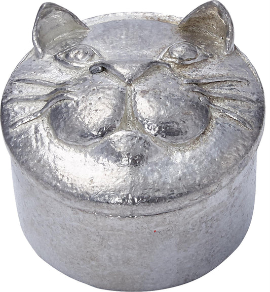 Child's Cat Trinket Box in Pewter Cat Head on Lid and Secret Mouse Inside