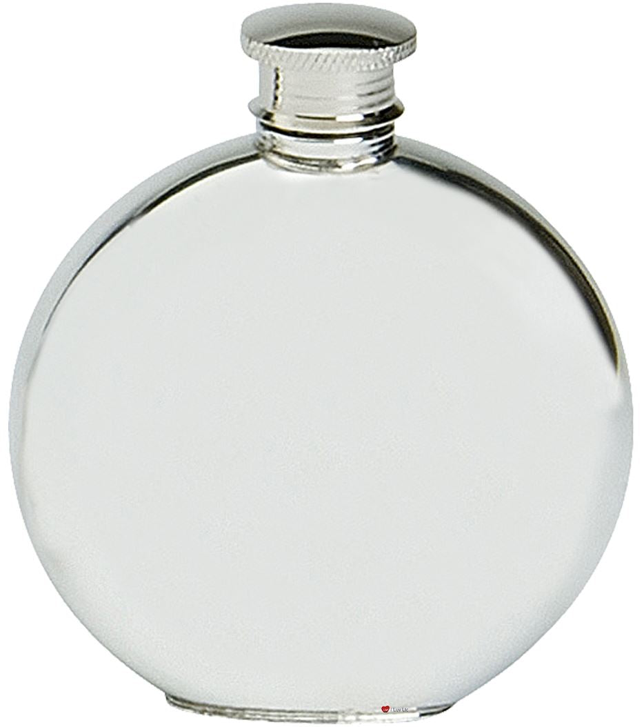 Pewter Hip Flask Plain Design Round 4oz Screw Top Engravable On Back Ideal