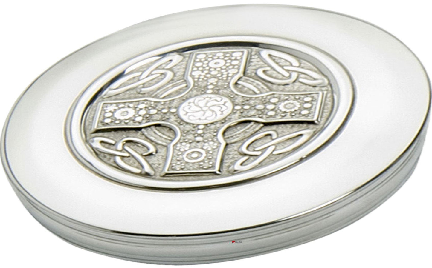 Trinket Boxes Pewter Round with Circular Insert Lid Featuring Iona Cross 90mm 50mm