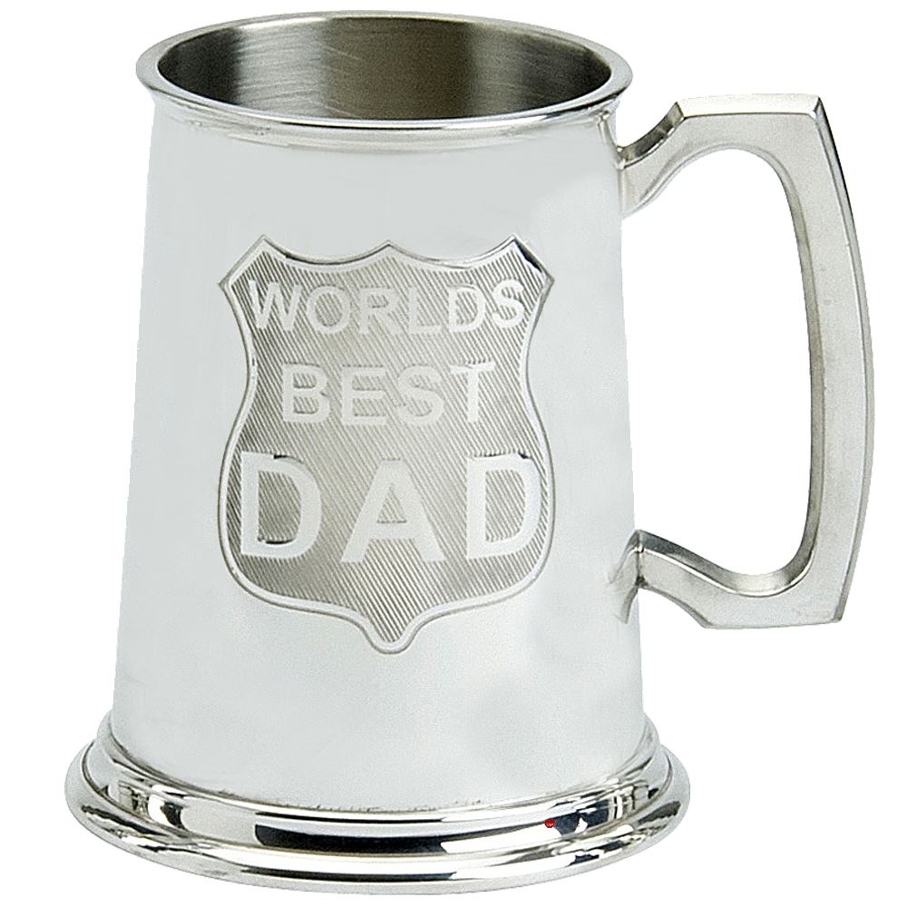 Pewter Tankard "World's Best Dad" Traditional Shape Fine English Pewter 1pt