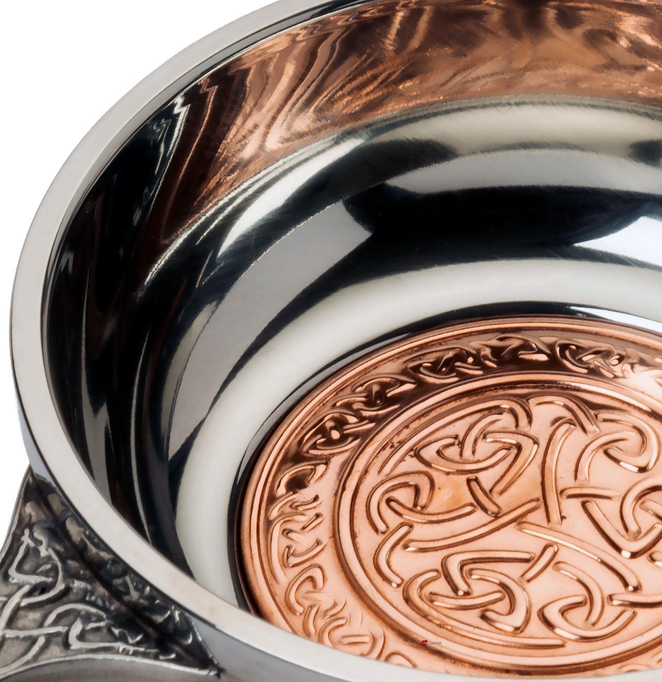 2" 4" Quaich with Scottish Celtic Design Copper Insert Celtic Design Handles