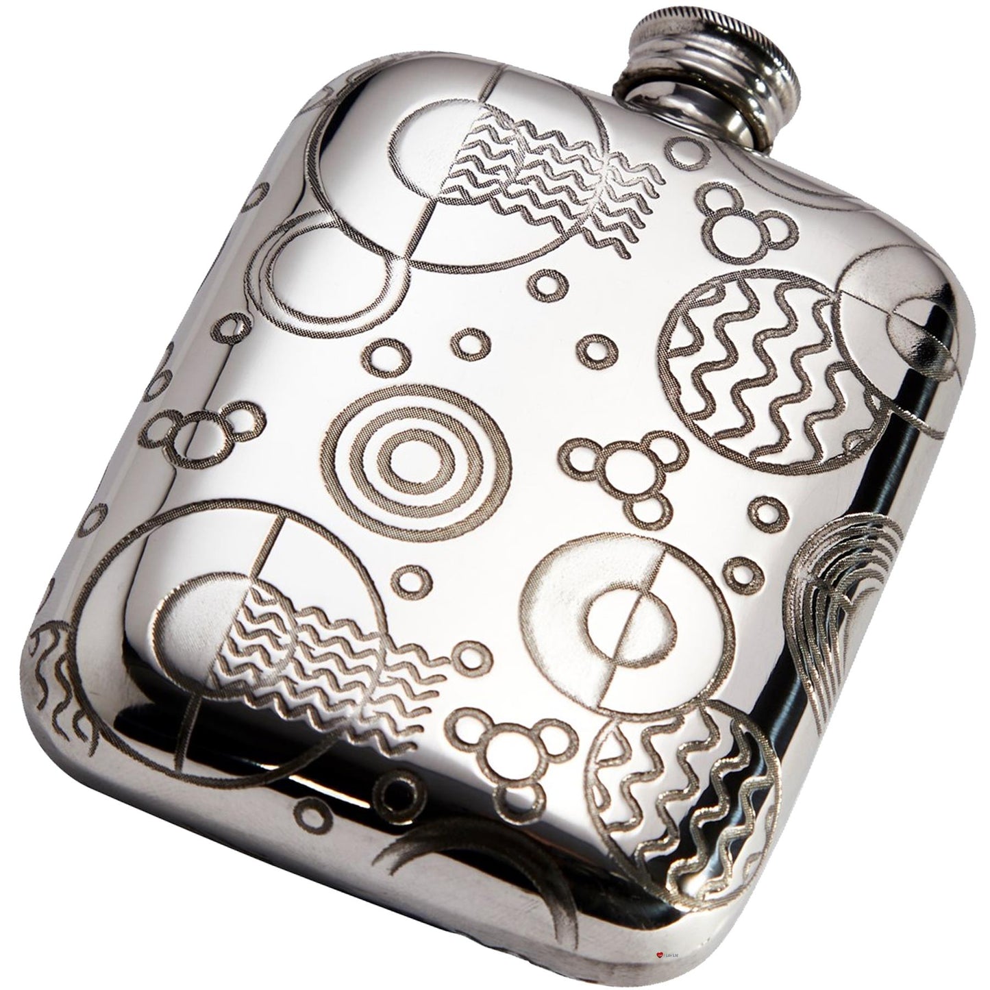 4oz Pewter Pocket Purse Flask Embossed Design Retro Pattern Polished Screw