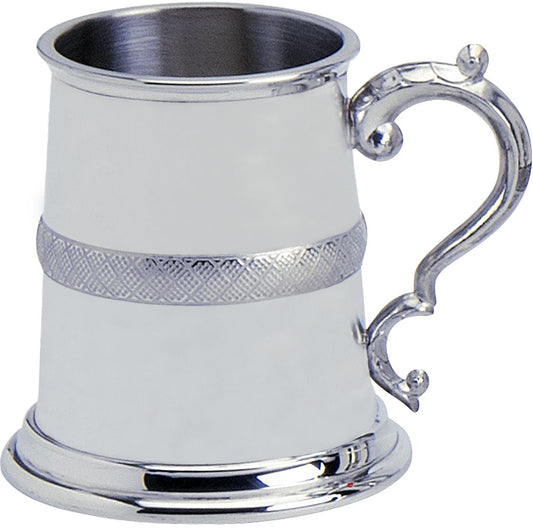 Pewter Tankard Handmade Embossed English Band Polished Half pt Ornate Engravable