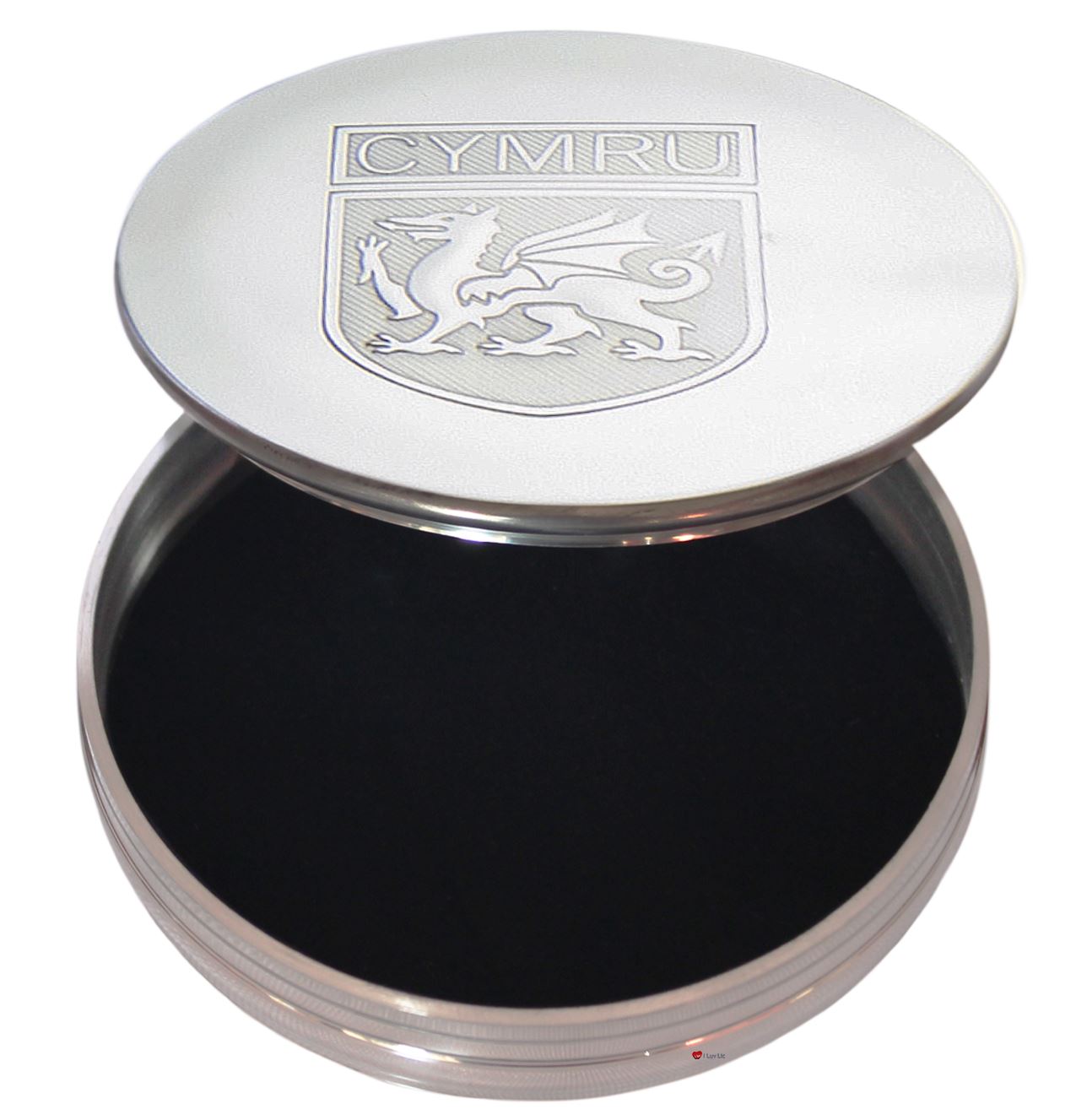 CYMRU Welsh Dragon Shield on Lid 90mm Large Pewter Trinket Box