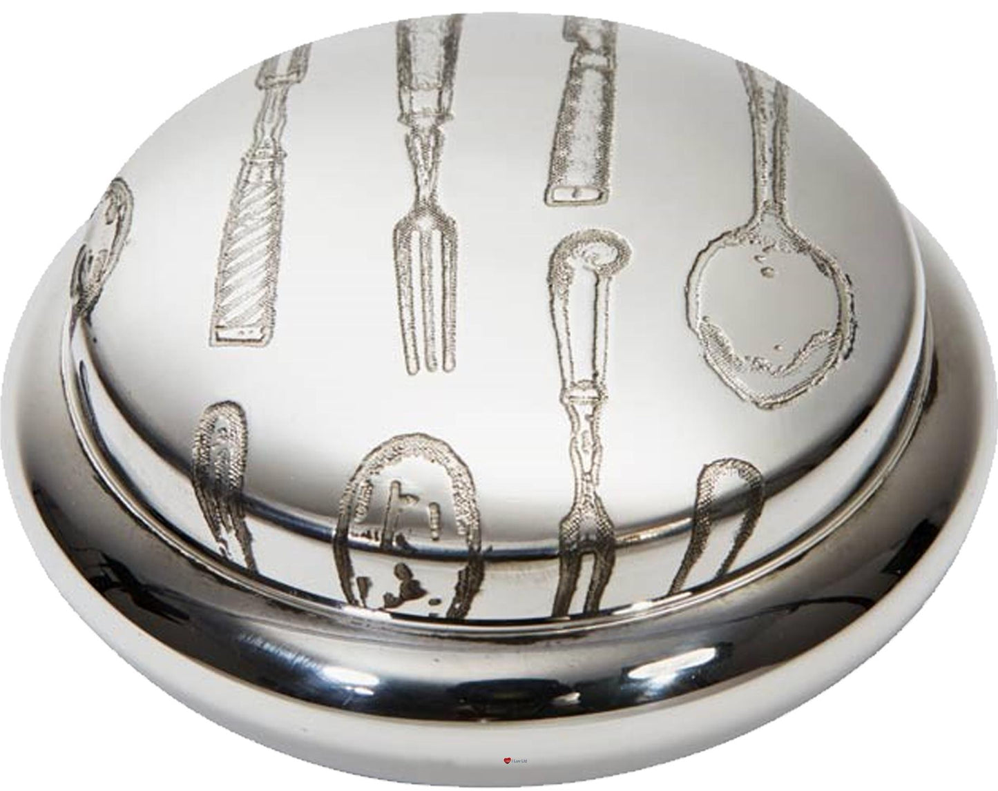 Pewter Trinket Box Embossed Single Knife Fork Spoon Design Georgian Shaped