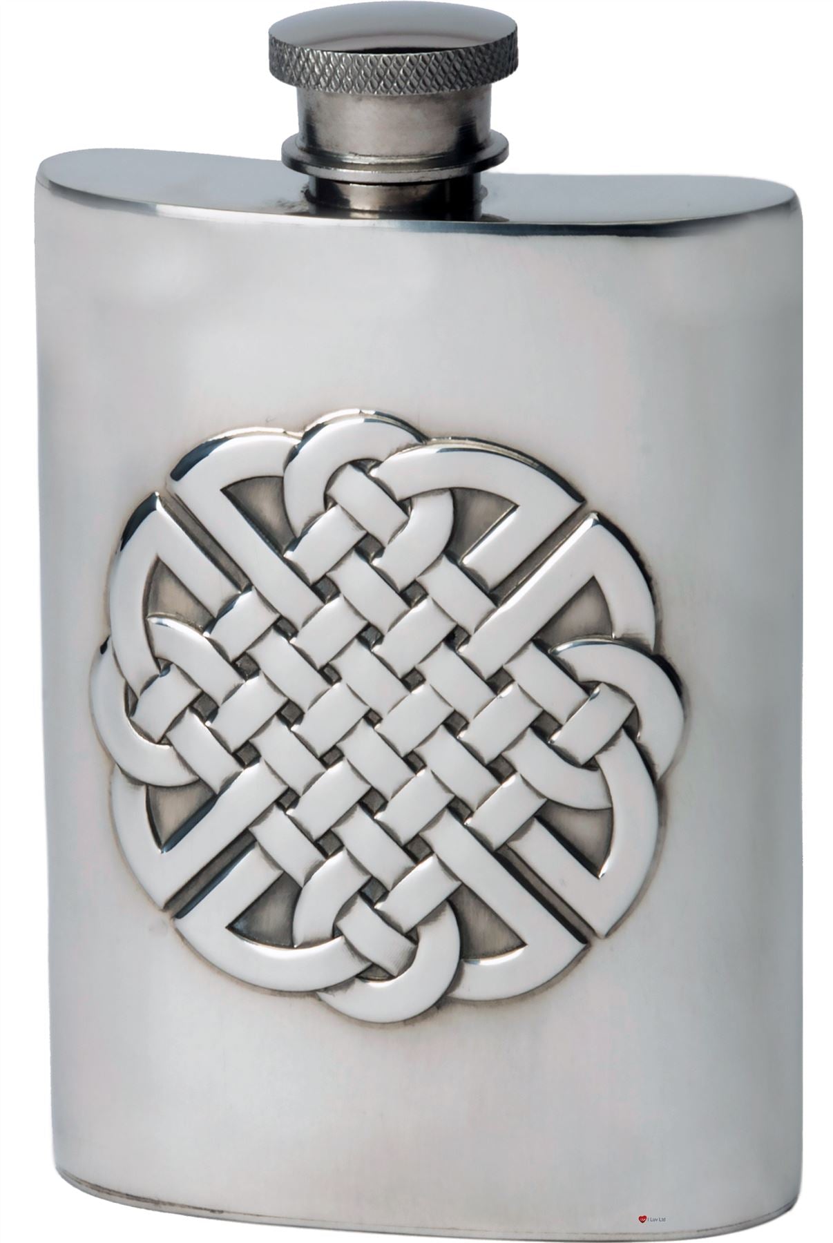 4oz Hip Flask With Embossed Celtic Knote Design Kidney Flask Made From Pewter