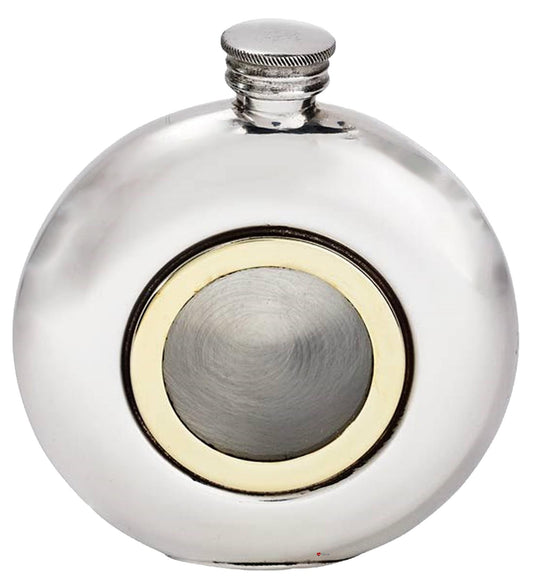 6oz Round Hip Flask Brass Porthole Bright Polished Screw Perfect for Engraving