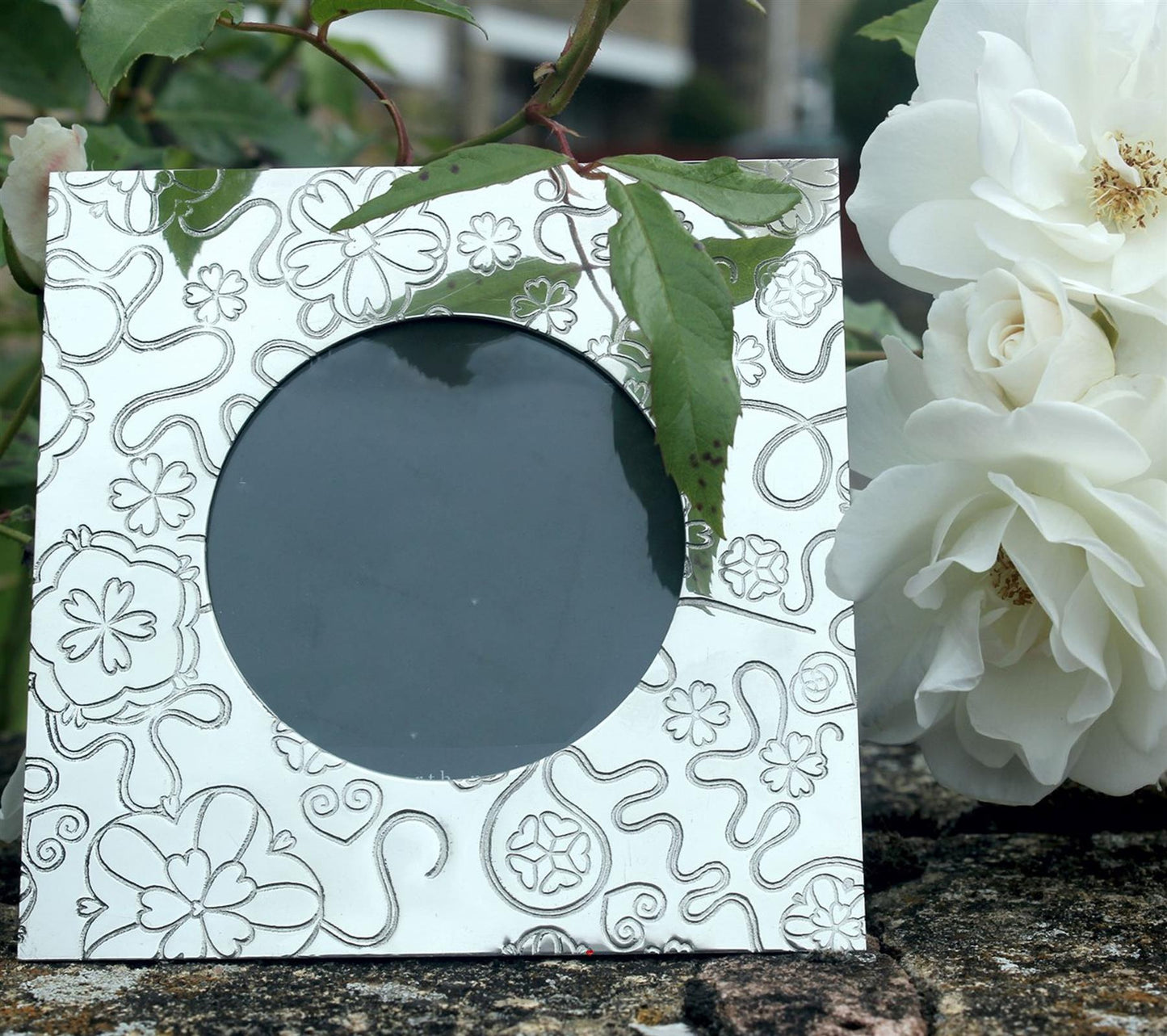 Pewter Single Photo Frame 4x4 Inch Yorkshire Rose Pattern Perfect for Engraving