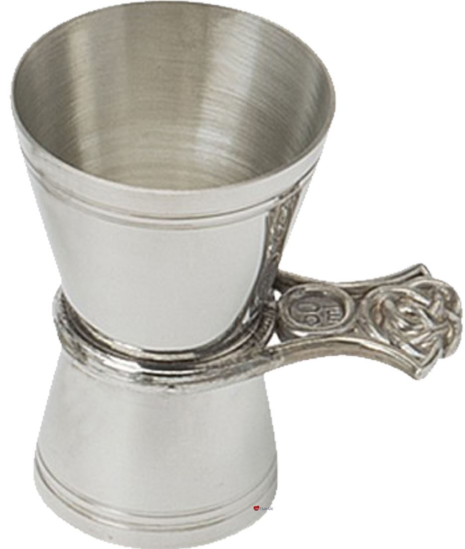 Pewter Double Bar Spirit Measure Jigger 50 and 25ml Celtic Design Handle