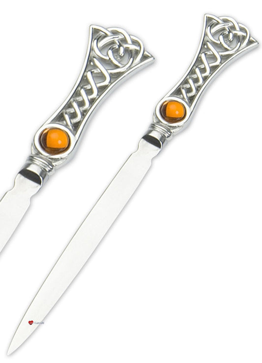 Letter Opener 18cm Pewter Handle Weave Topaz Coloured Stone Ideal Wedding