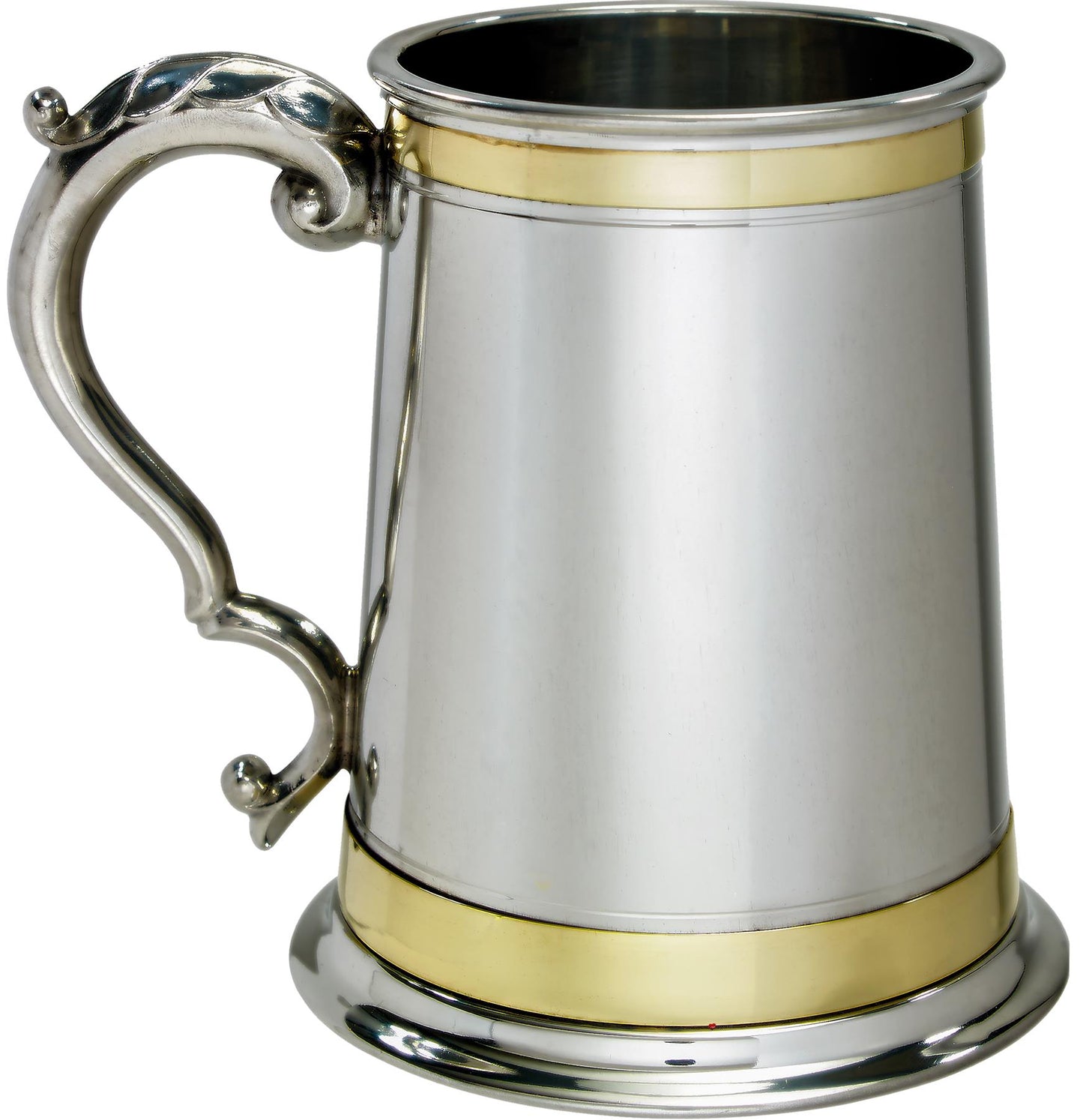 Pewter Tankard 1 Pint Double Brass Banded Antique Handle Perfect for Engraving