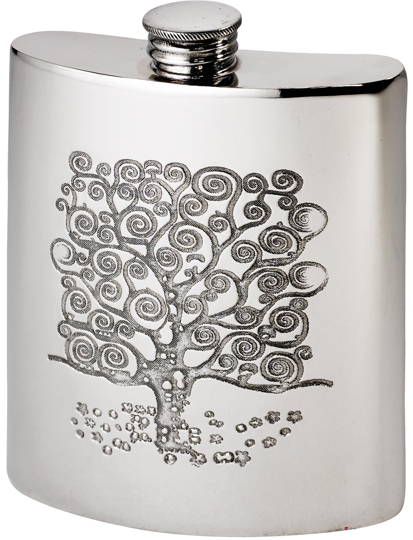 6oz Hip Flask with Tree of Life Tree Design Polished Screw Perfect for Engraving