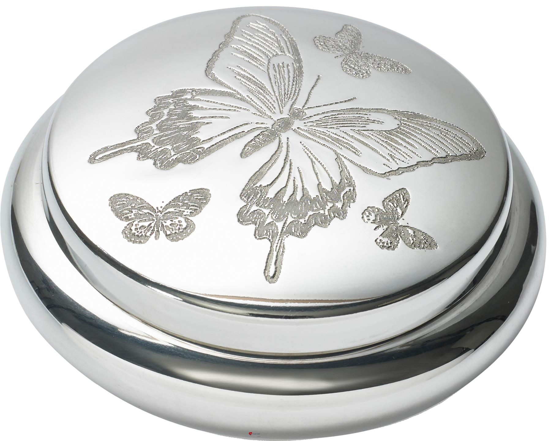 Pewter Trinket Box Butterfly Design Georgian Shaped Perfect for Engraving