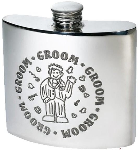 4oz Pewter Hip Flask Wedding Groom Polished Screw Top Perfect for Engraving