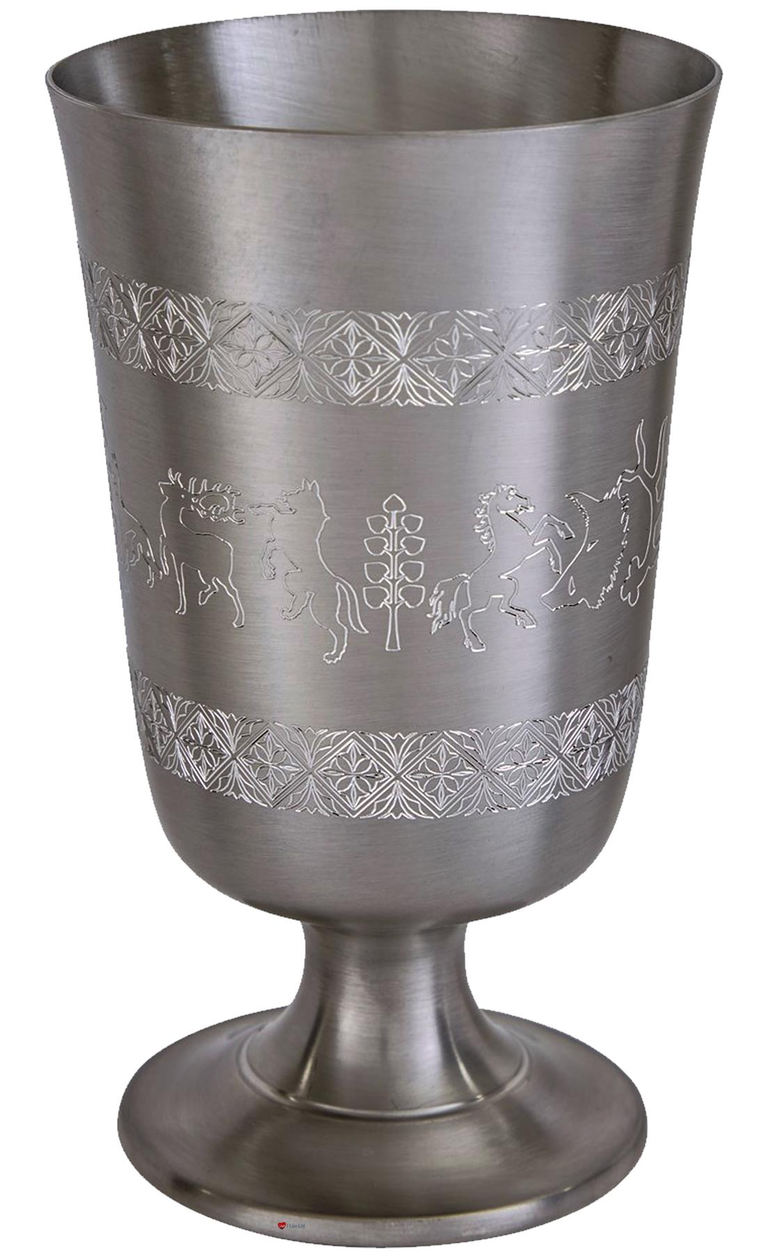 Medieval Hunting Scene Footed Chalice 6.5" Goblet Antique Perfect for Engraving