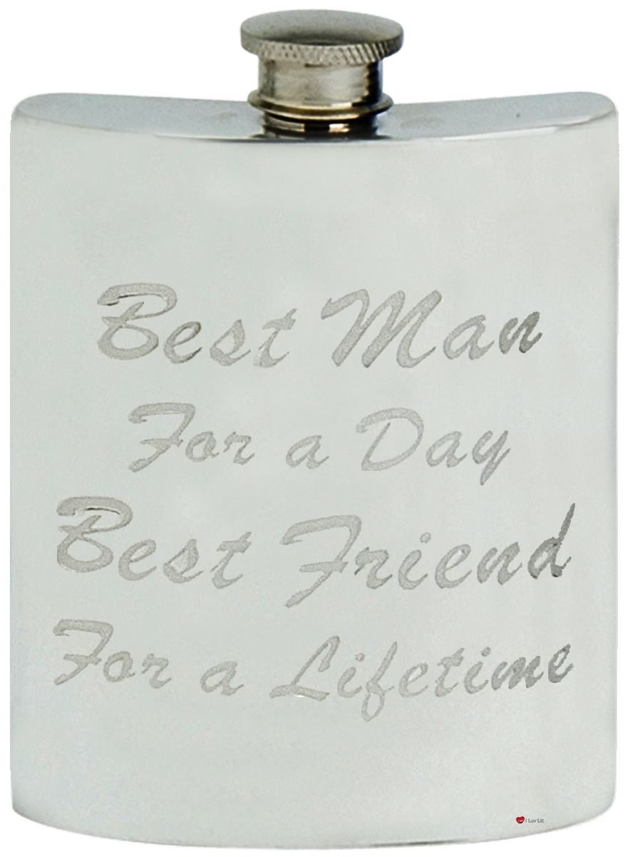 Best Man Hip Flask Engraving 6oz Ideal Wedding Gift Pewter Screw Top