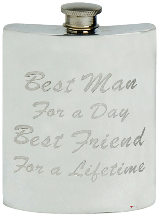 Best Man Hip Flask Engraving 6oz Ideal Wedding Gift Pewter Screw Top