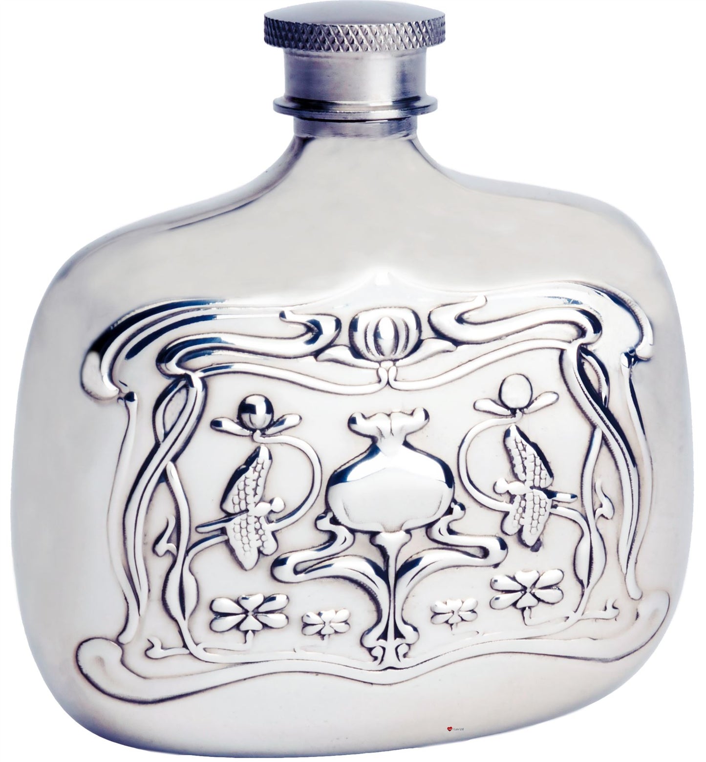 4oz Bottle Hip Flask With Embossed Nouveau Design Art Gift Made From Pewter