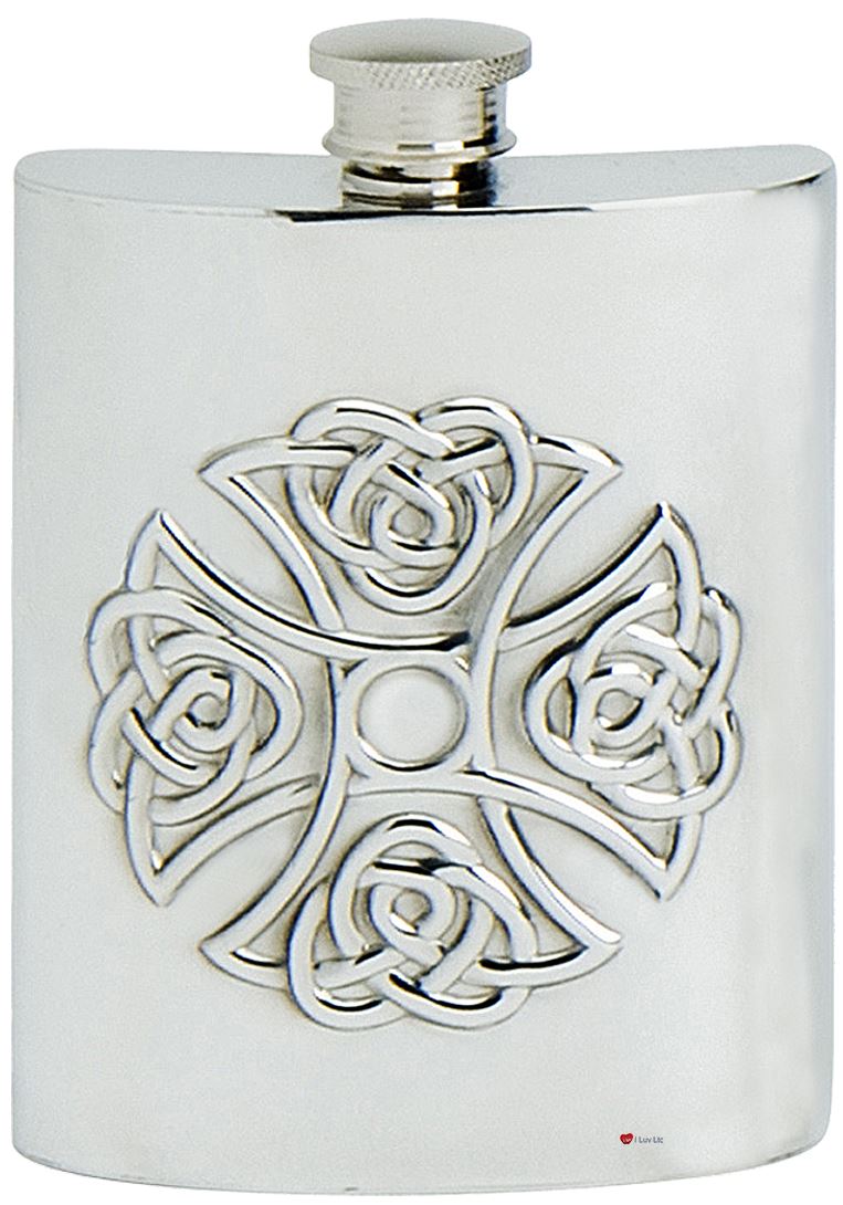 Celtic Knot Hip Flask Embossed Fine English Pewter Screw Top Ideal Gift