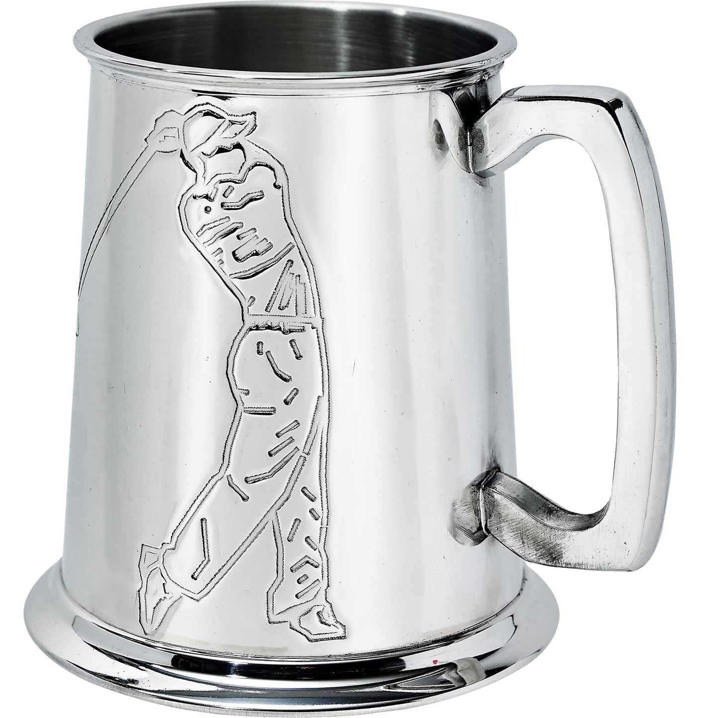 Pewter Tankard 1 Pint With Embossed Golfer Design and Squared Handle