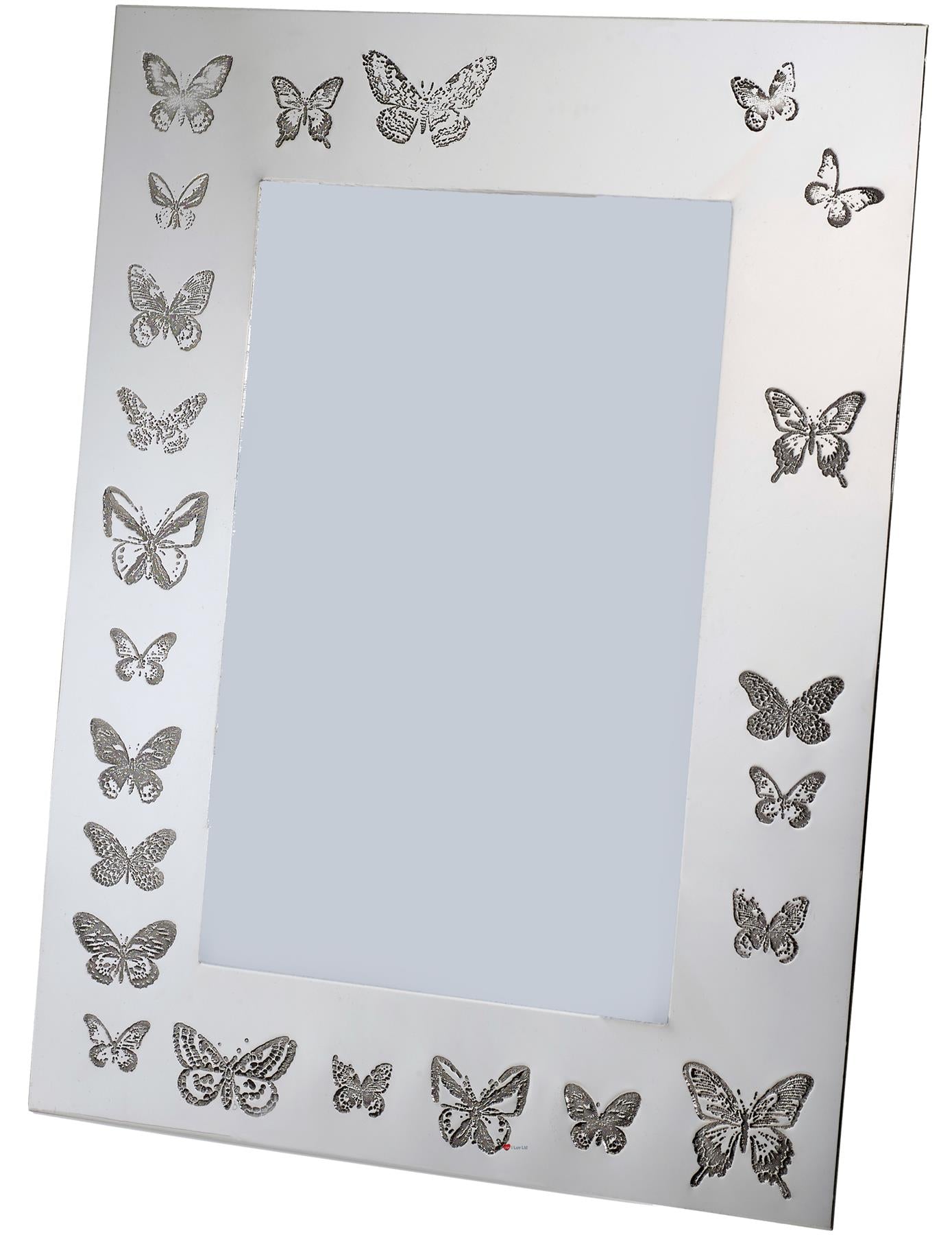 Pewter Single Photo Frame Butterfly Pattern 6 x 4 Inch Perfect for Engraving