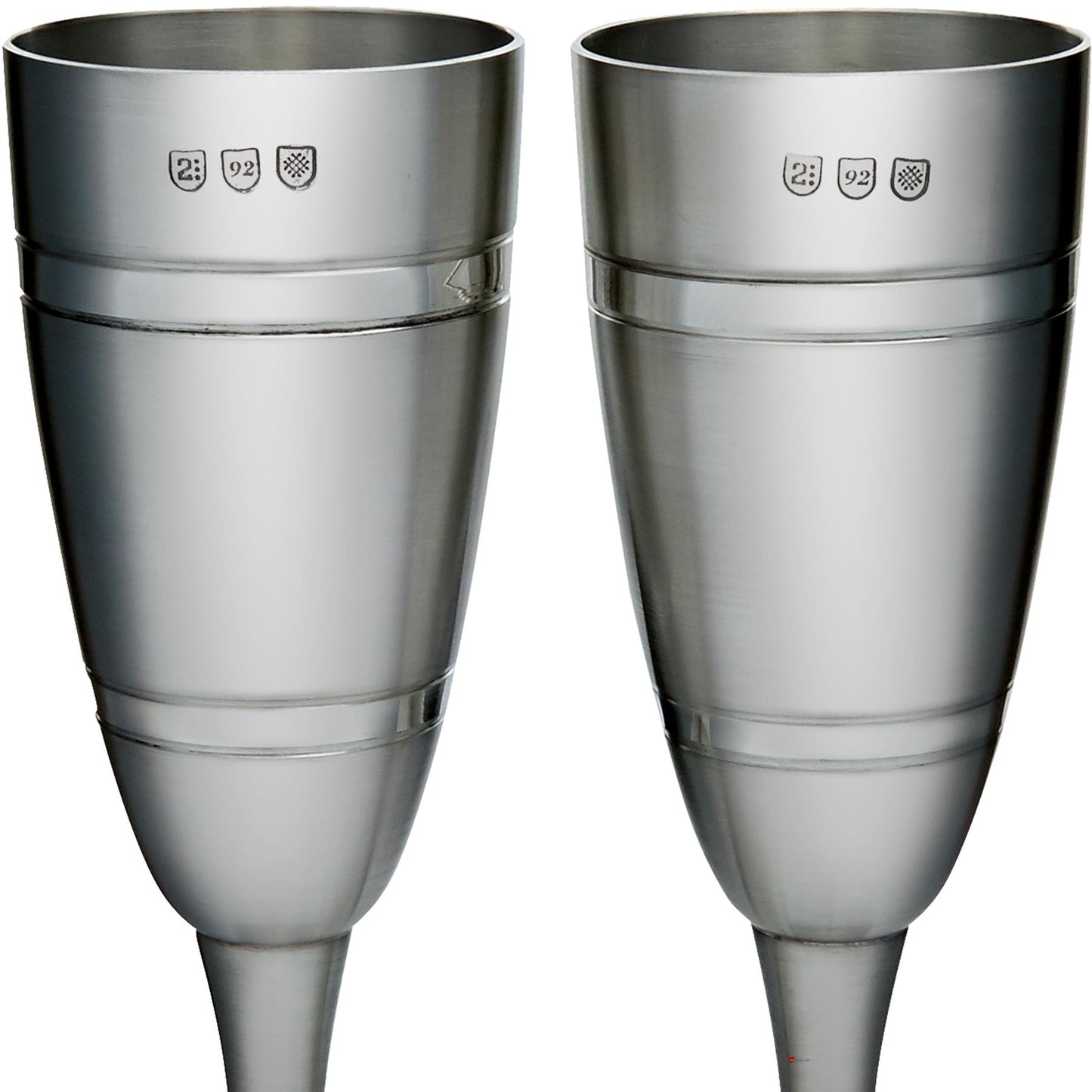 Pair of Celebration Champagne Flutes Wedding Part Finish Band in Center Pewter